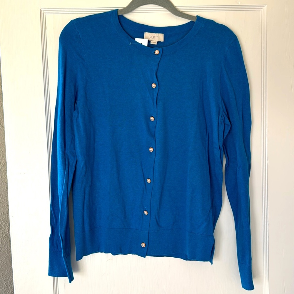 LOFT blue pearl button cardigan